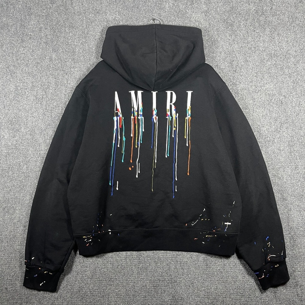 AMIRI Paint Drip Core Logo Hoodie Pullover Heavy Cotton Black Size UK 42 #3263